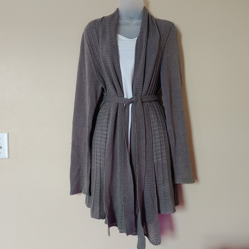 Grey cardigan w/ Waist Tie